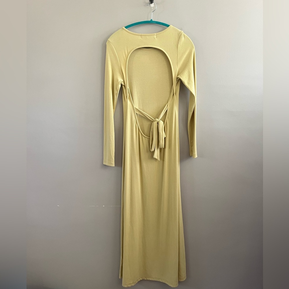 Free People FP Beach Aubre. Maxi Dress Long Sleeve Open back Yellow Boho‎ - Picture 3 of 8